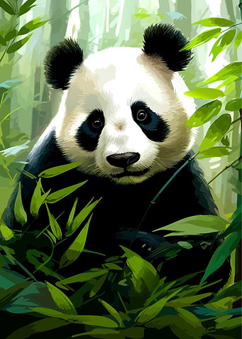 Cute Panda in Bamboo Forest