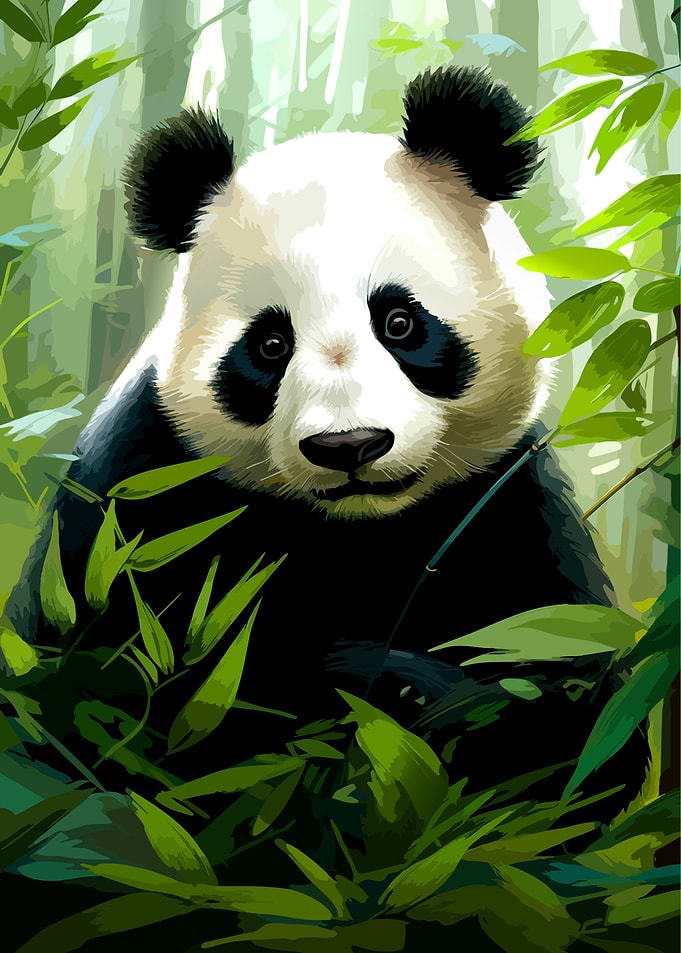 Cute Panda in Bamboo Forest