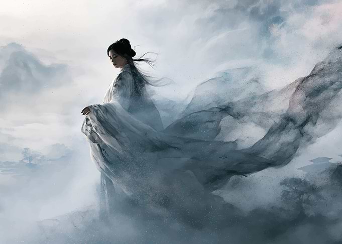 Ethereal Woman in Traditional Asian Attire