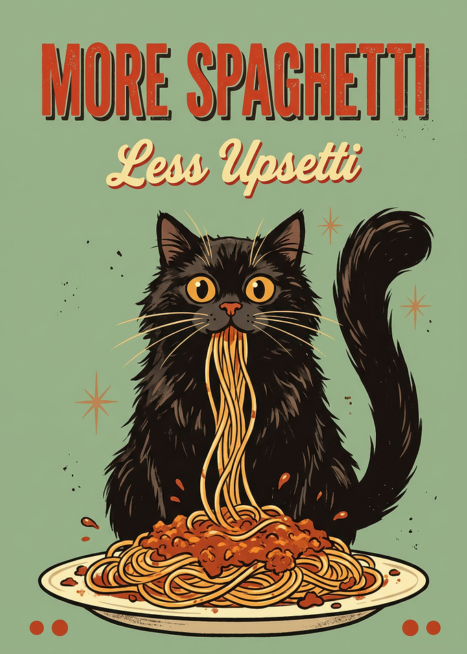 More Spaghetti Less Upsetti Cat Poster