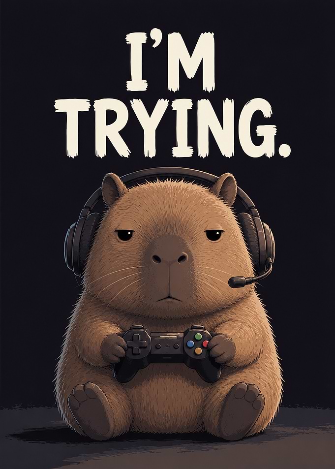 Chill Gamer Capybara I'm Trying Cute Gaming Art