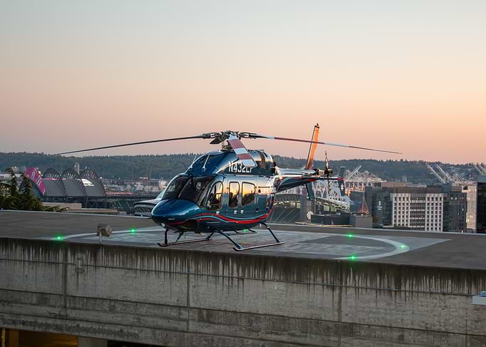 Blue Life Flight Helicopter on Hospital Rooftop Helipad