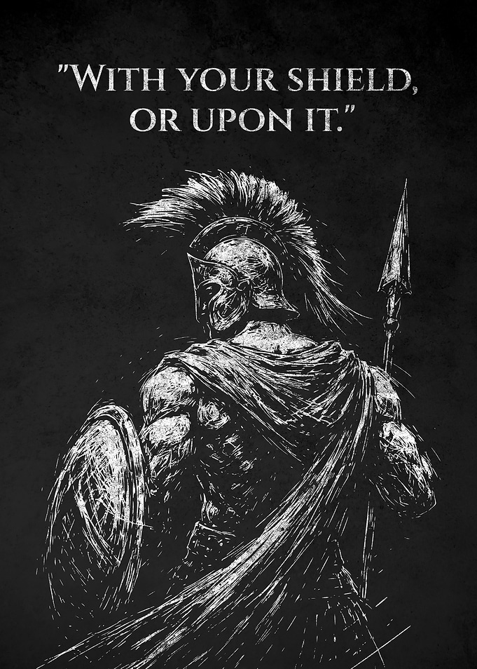Spartan Warrior With Shield Quote Poster