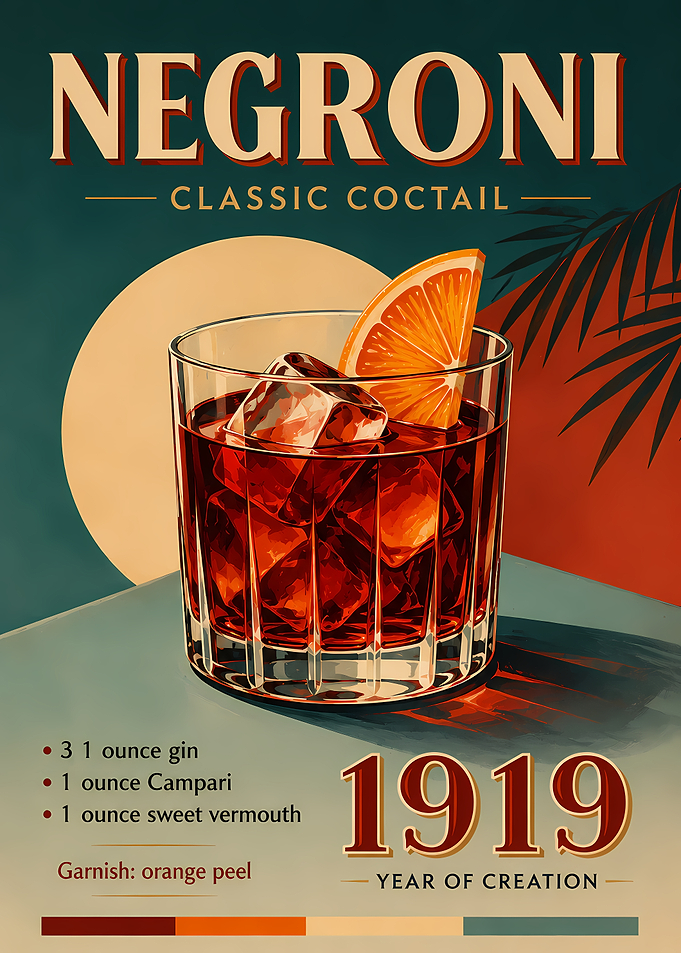 Vintage Negroni Cocktail Recipe Poster