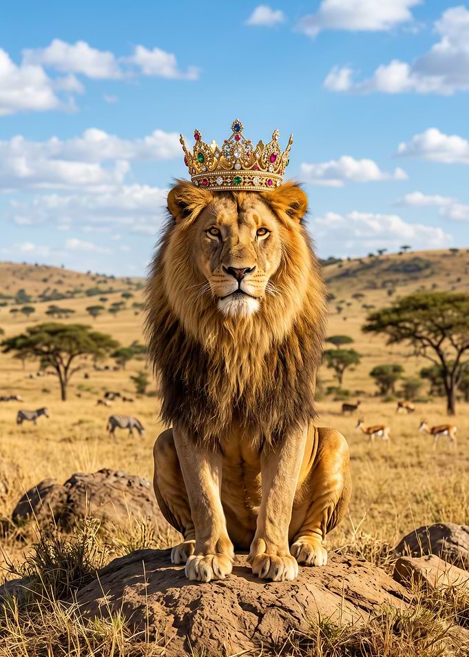 Majestic Lion King with Golden Crown Savanna
