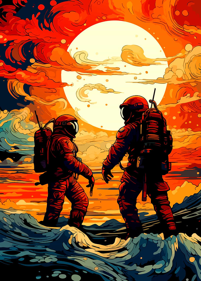 Astronauts on a Surreal Alien Sea
