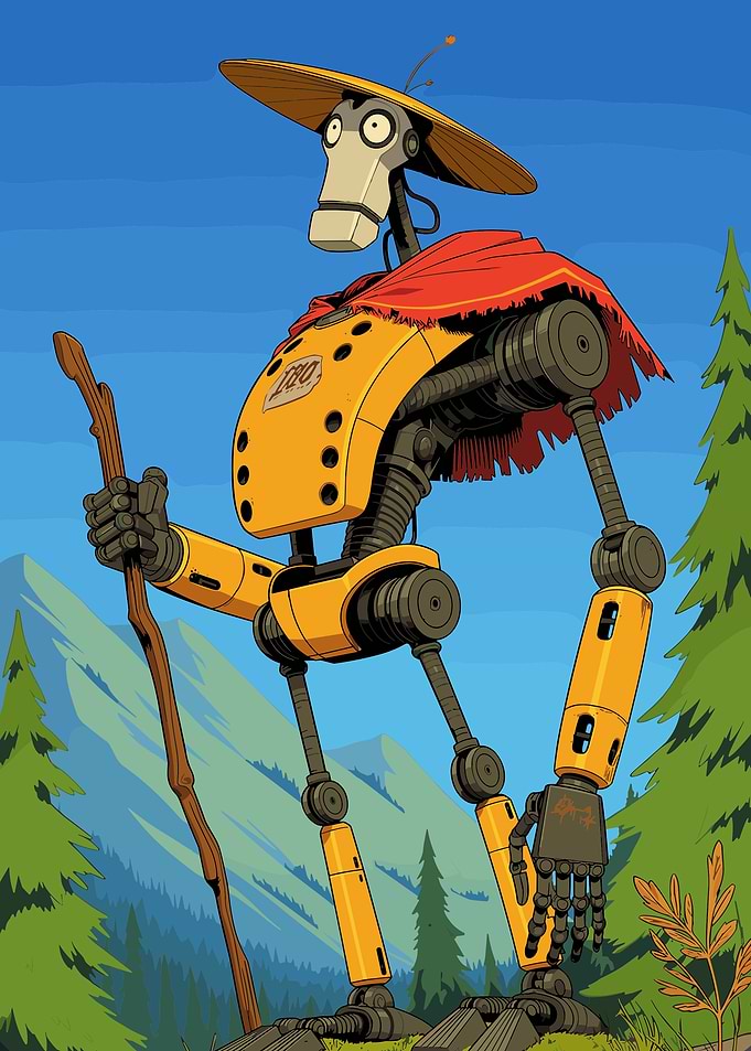 Robot Wanderer in Mountain Landscape