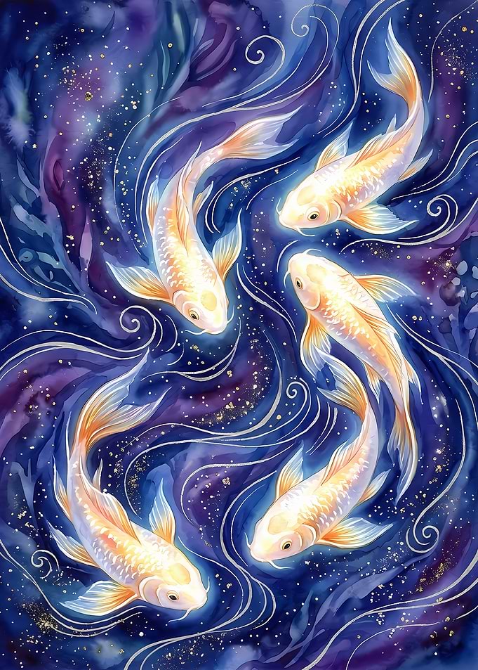 Golden Koi Fish in Deep Blue