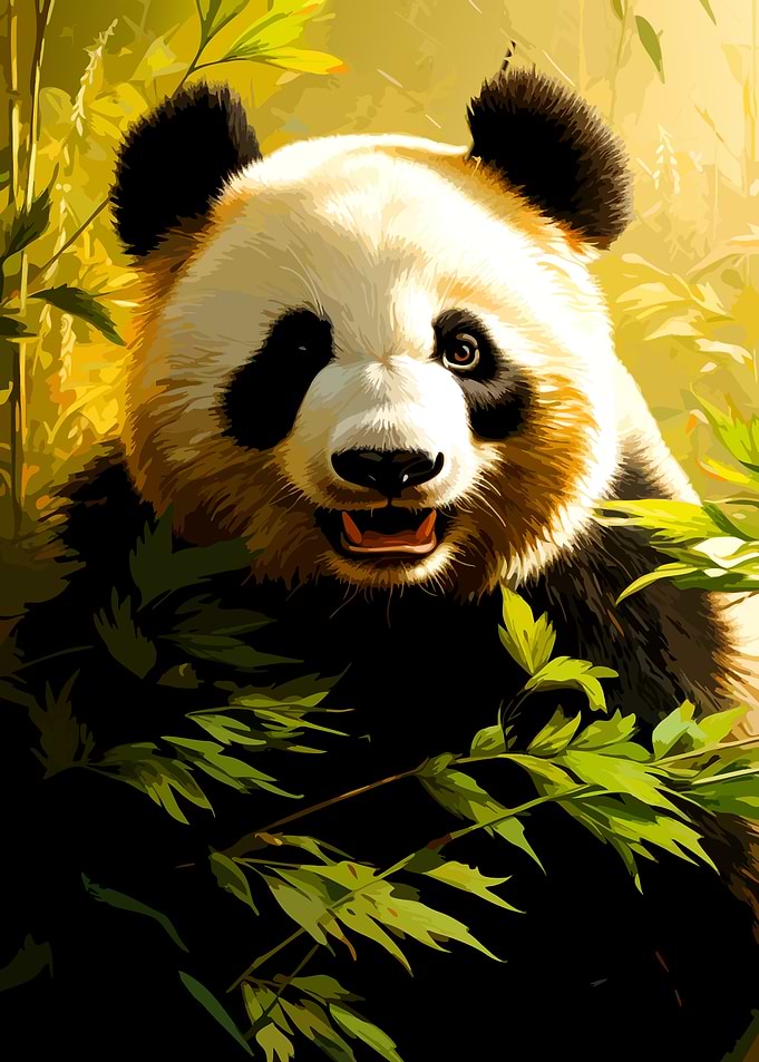 Smiling Panda in Golden Bamboo Forest