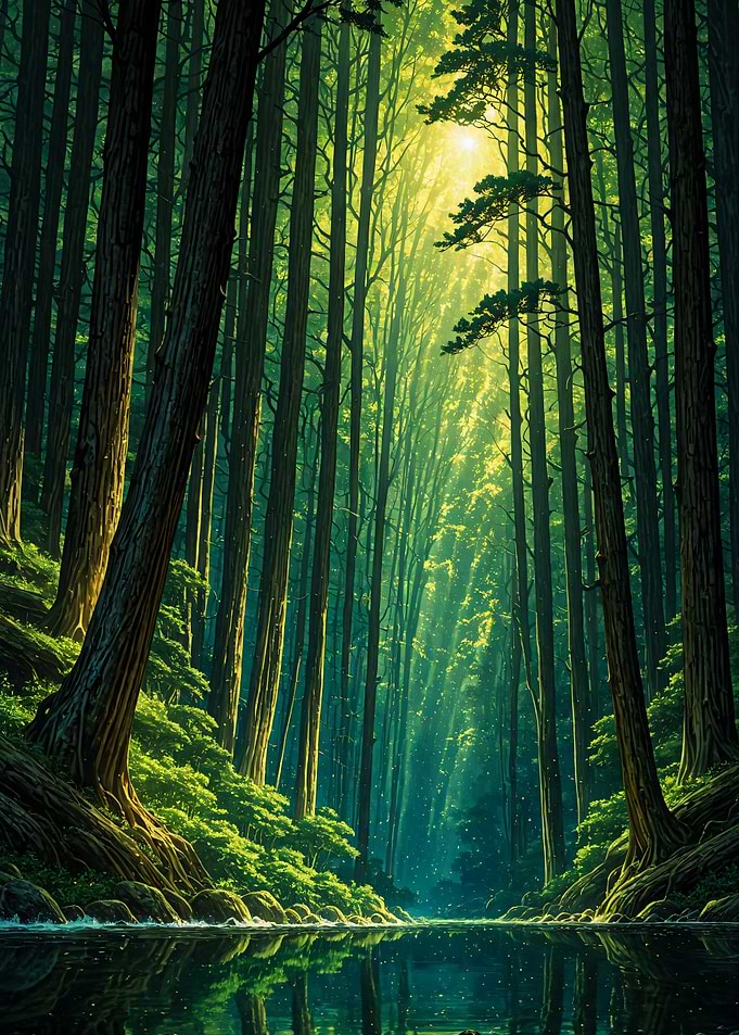 Sunlight Filtering Through Ancient Forest