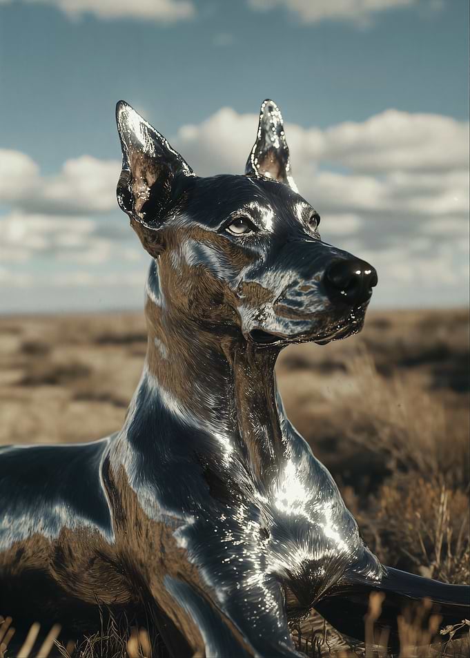 Metallic Doberman Statue in Field