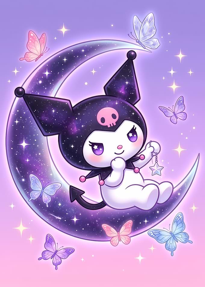 Kuromi Sitting on a Galaxy Moon