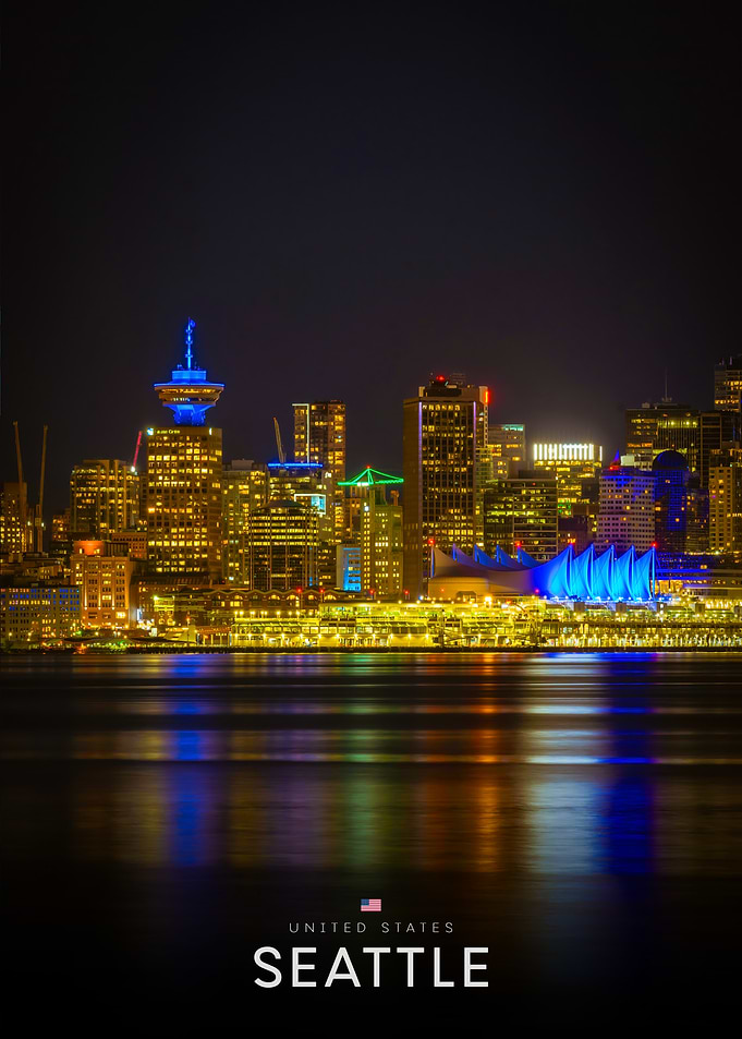 Vancouver Skyline Night View Poster