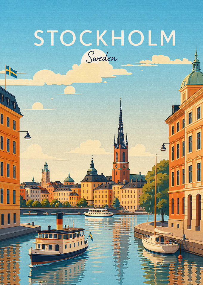 Stockholm Sweden Vintage Travel Poster