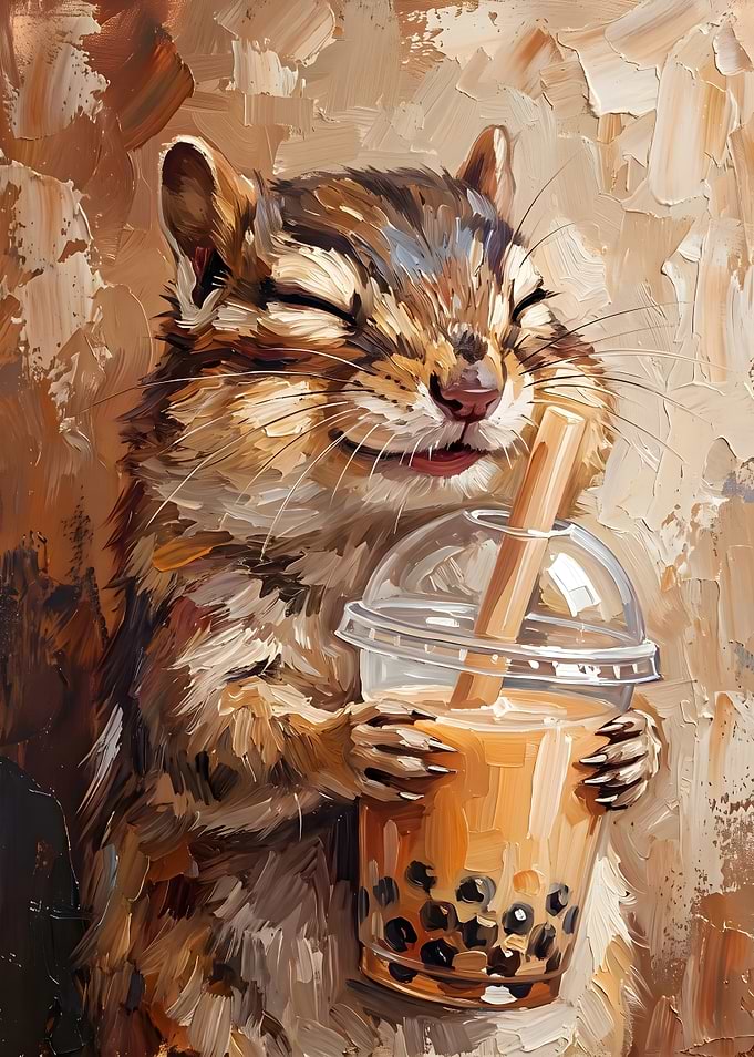 Chipmunk Enjoying Bubble Tea Painting