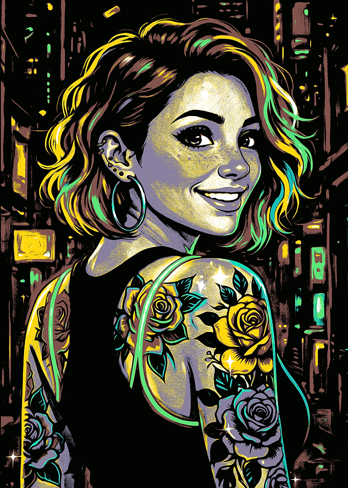 Neon Tattooed Woman Portrait