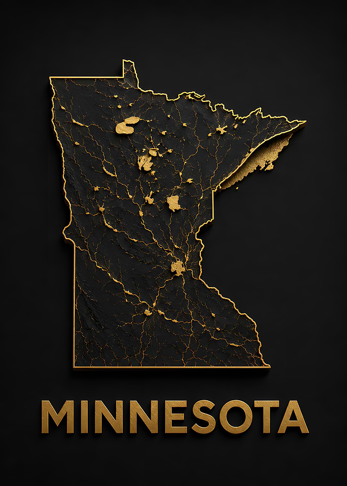 Minnesota Gold Topo Relief Map