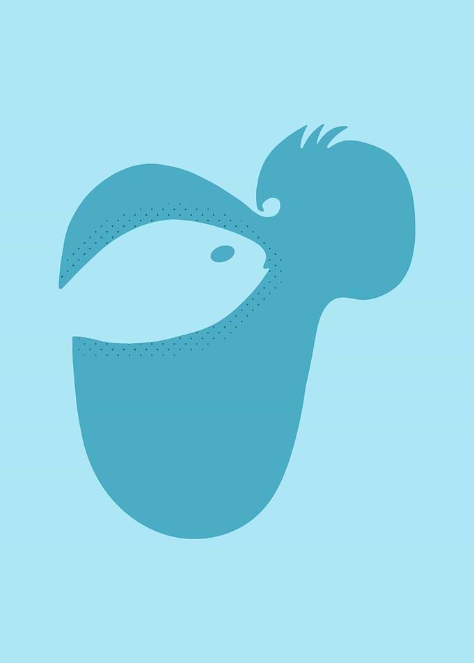Minimalist Pelican and Fish Illustration