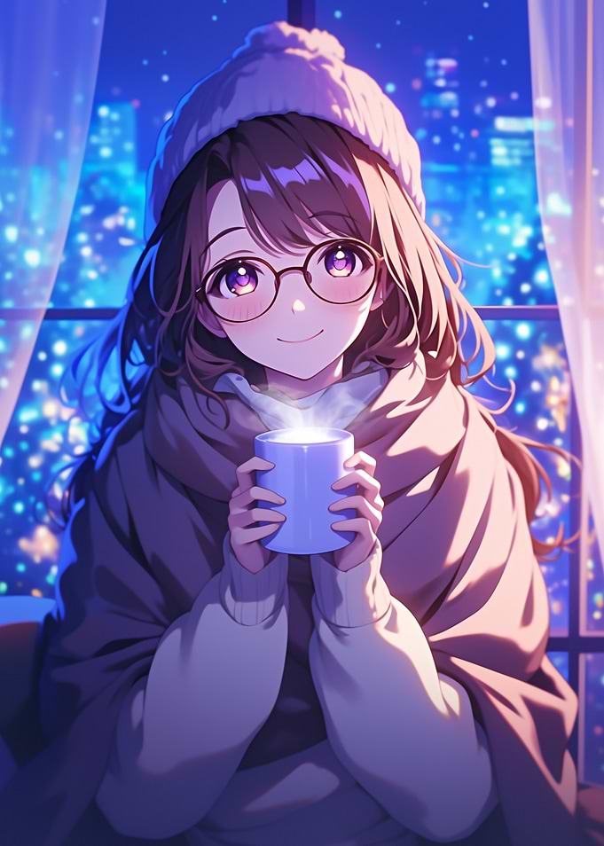 Anime Girl Drinking Hot Cocoa