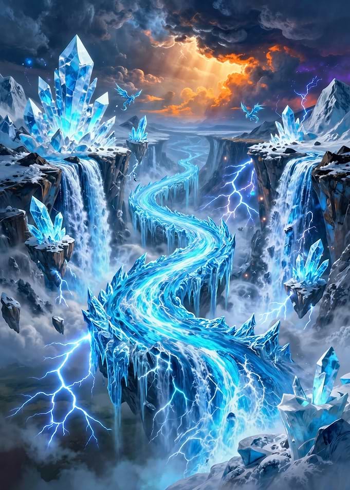 Mystical Frozen Crystal Canyon Landscape