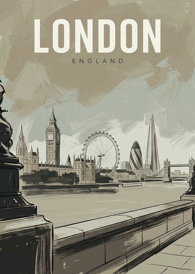 London England Skyline Travel Poster