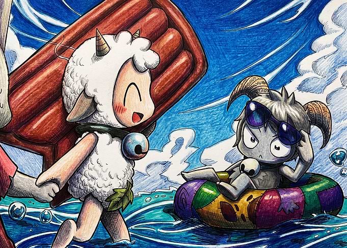 Chibi Sheep and Goat Summer Fun