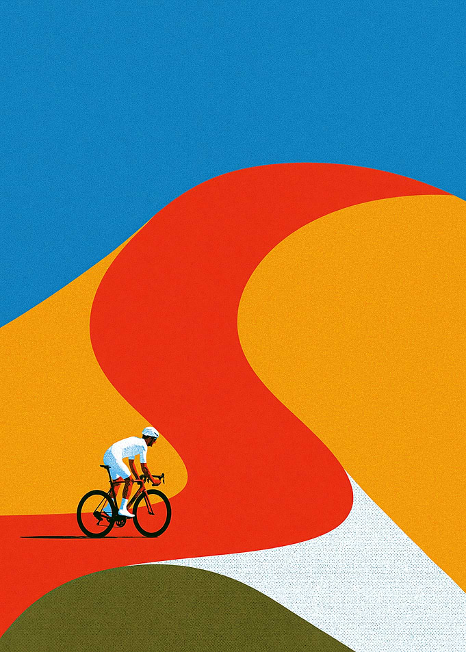 Minimalist Cyclist on Winding Road
