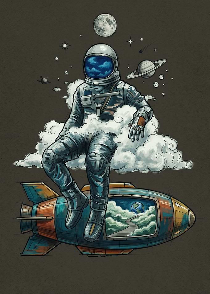 Astronaut Sitting on a Rocket