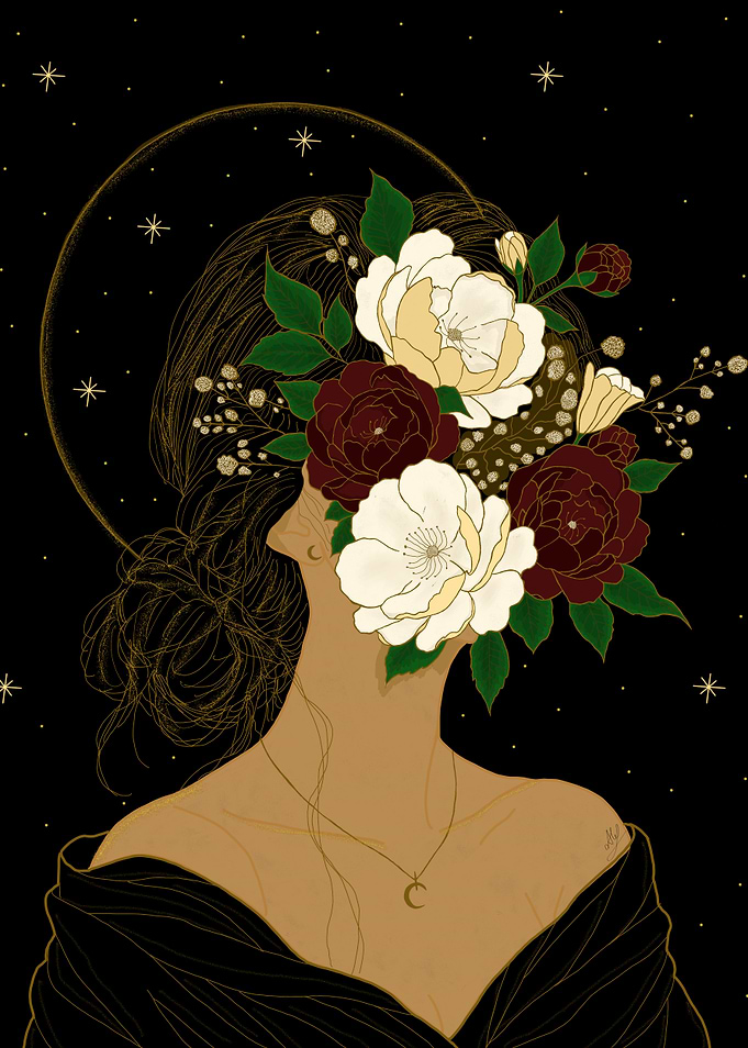 Celestial Woman with Floral Face