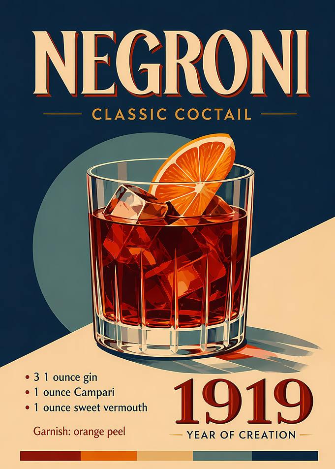 Vintage Negroni Cocktail Recipe Poster