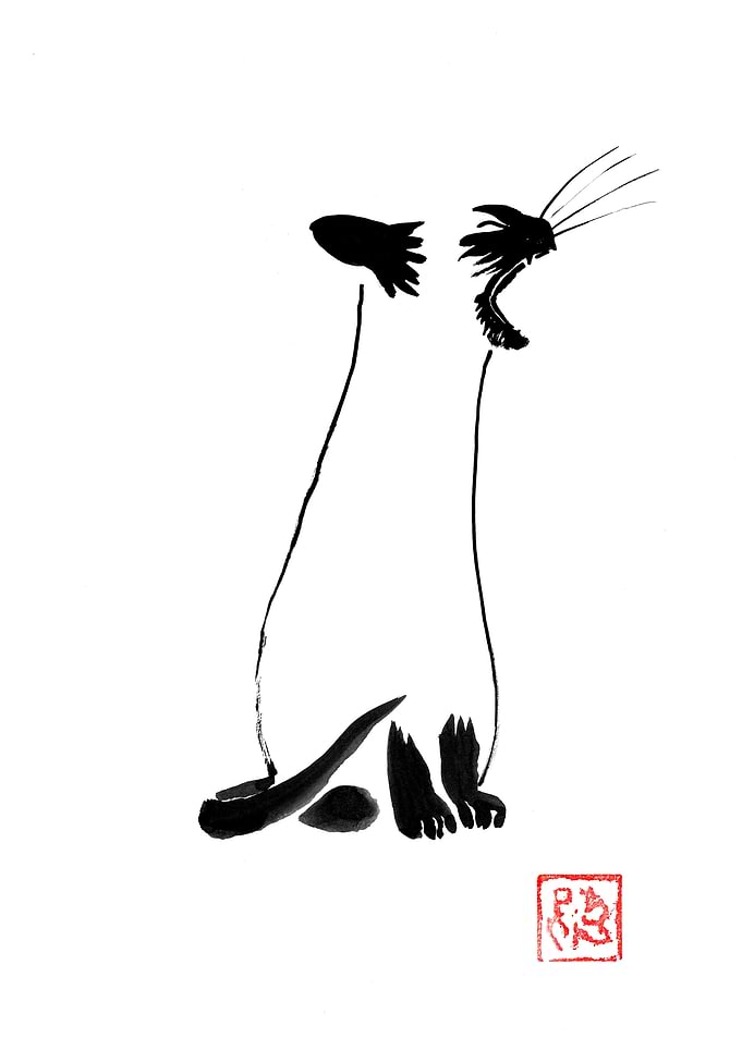 Minimalist Ink Wash Yawning Cat
