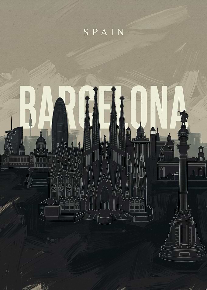 Barcelona Spain Cityscape Travel Poster