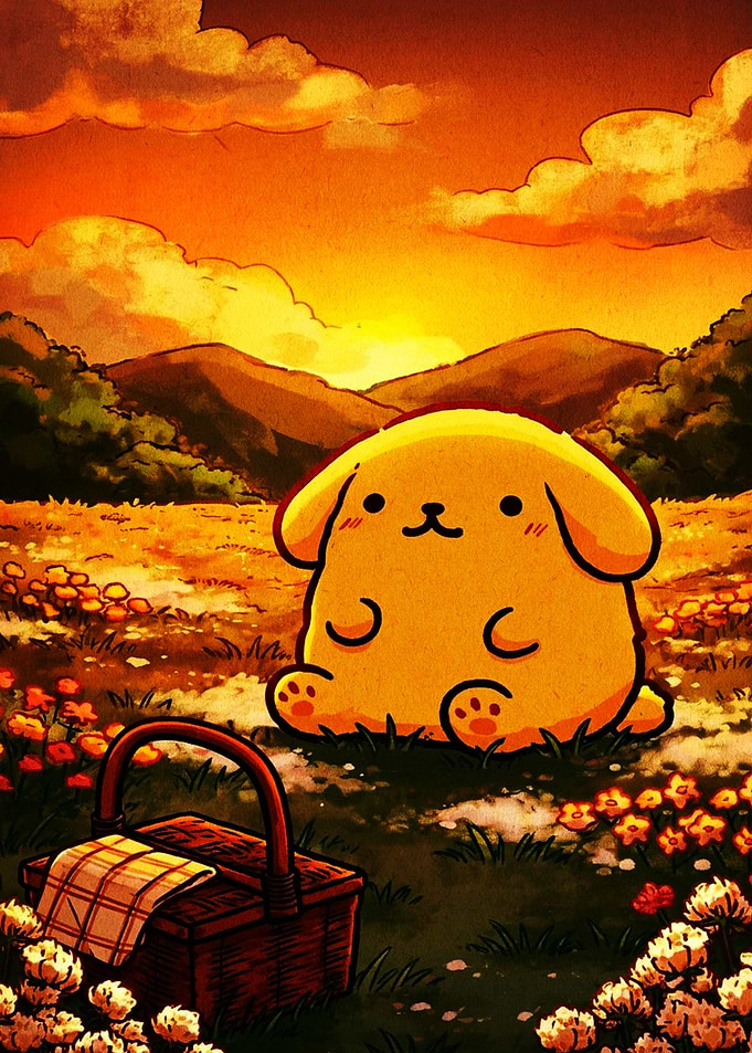 Pompompurin Enjoying a Sunset Picnic