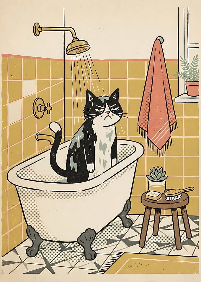 Grumpy Cat Taking a Shower