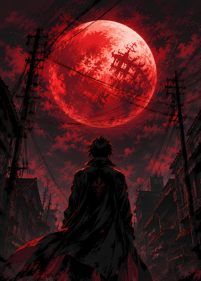Lone Figure Under Blood Red Moon