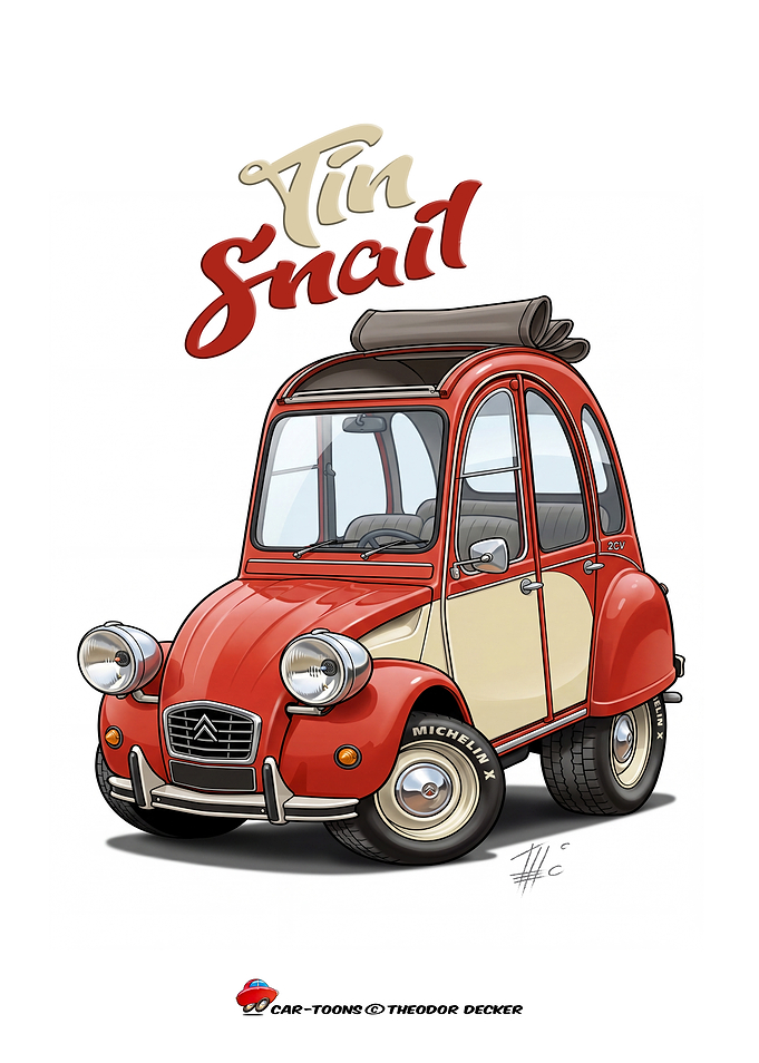 Tin Snail Citroen 2CV Cartoon Illustration
