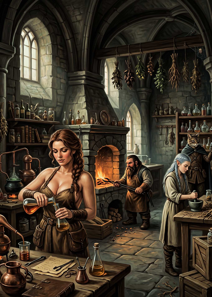 Fantasy Alchemist Workshop Scene