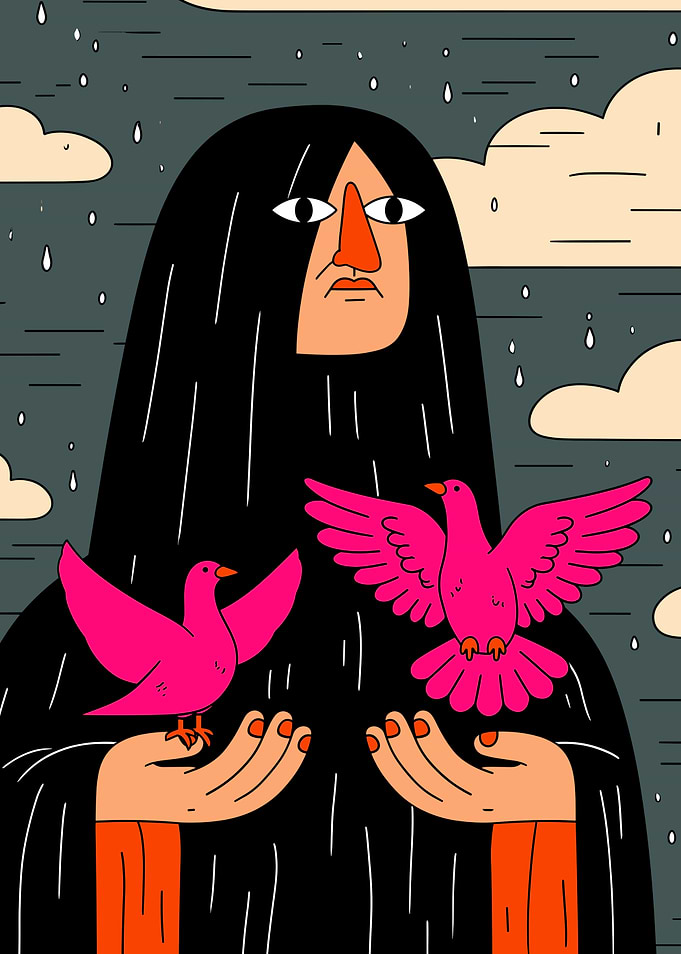 Person Holding Two Pink Birds