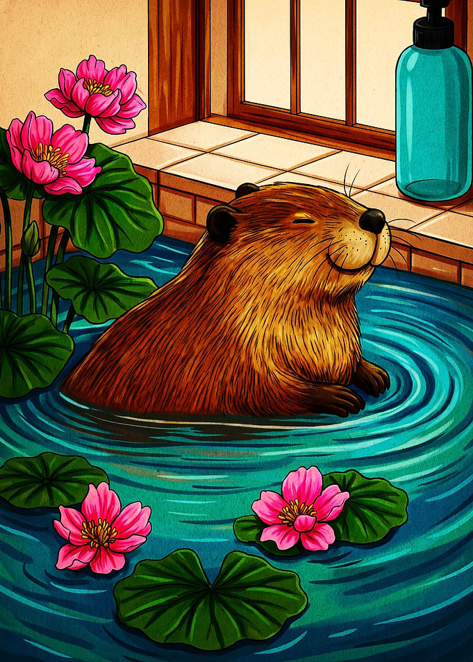 Cute Beaver Relaxing in Water