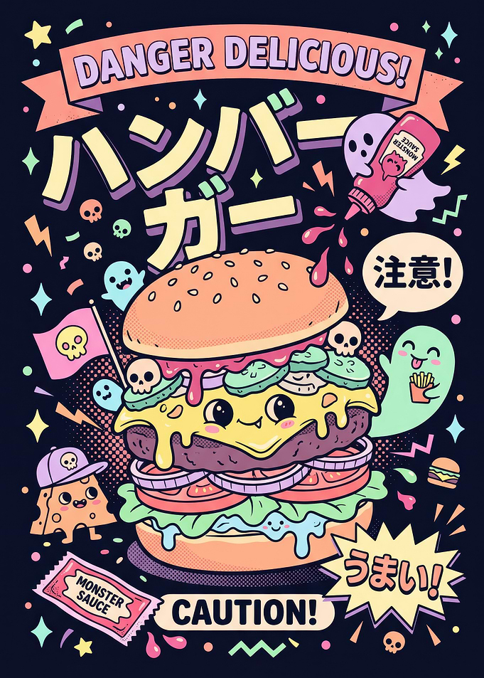 Danger Delicious Kawaii Burger Poster