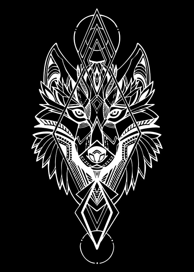 Geometric Wolf Head Line Art
