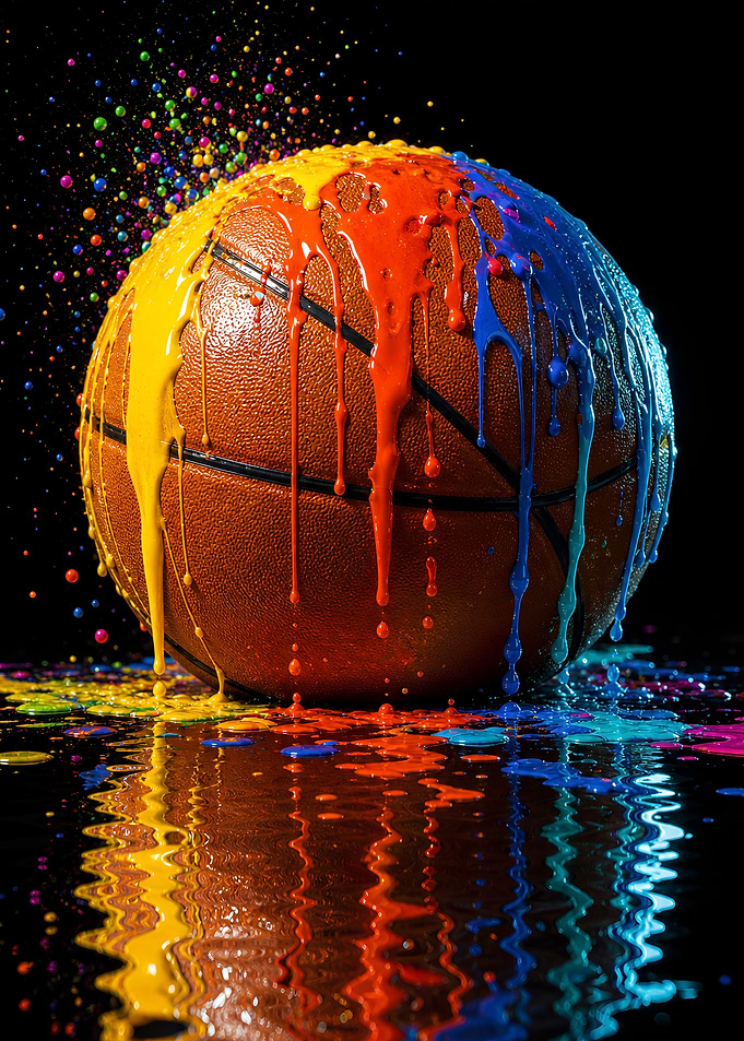 Colorful Paint Splattered Basketball Sport