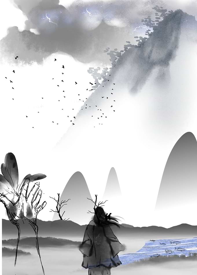 Ink Wash Landscape with Lone Figure