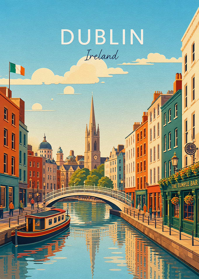 Vintage Travel Poster of Dublin Ireland