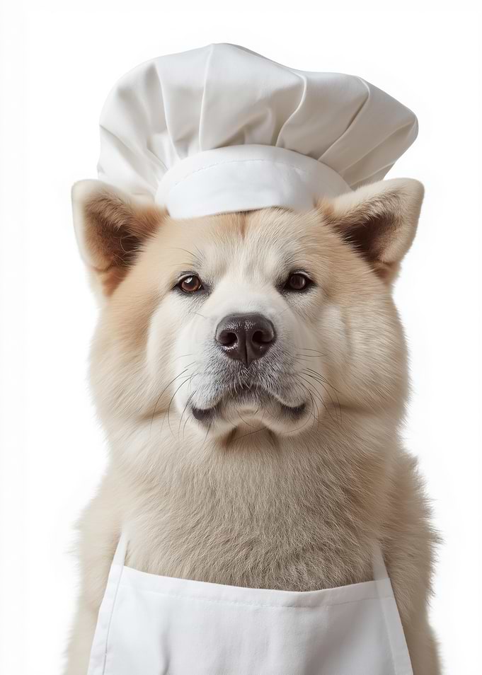 Akita Dog Dressed as a Chef
