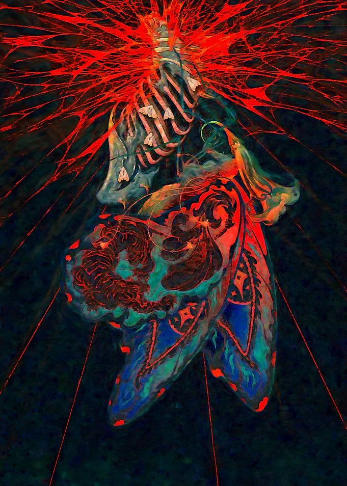 Surreal Skeletal Moth Abstract Art