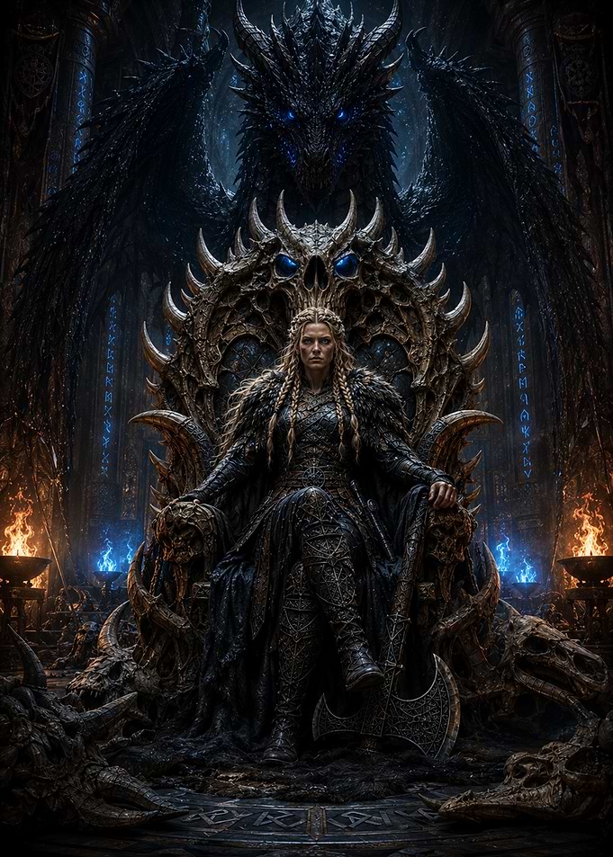 Viking Queen on Dragon Throne