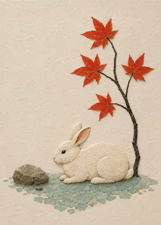 Mosaic Rabbit Under Maple Tree