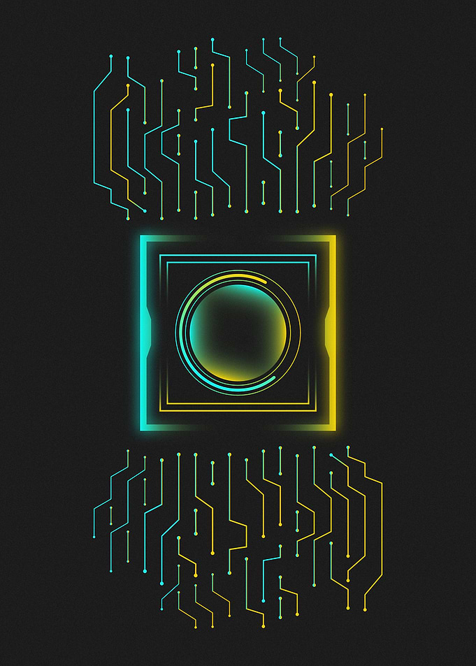 Neon Circuit Board Abstract - Futuristic Cyberpunk Glowing Node