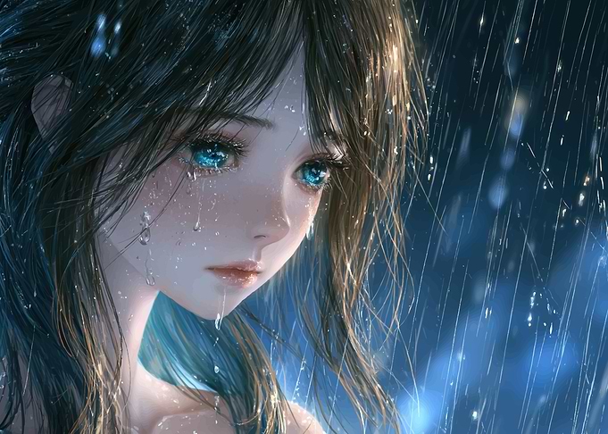 Sad Anime Girl in the Rain